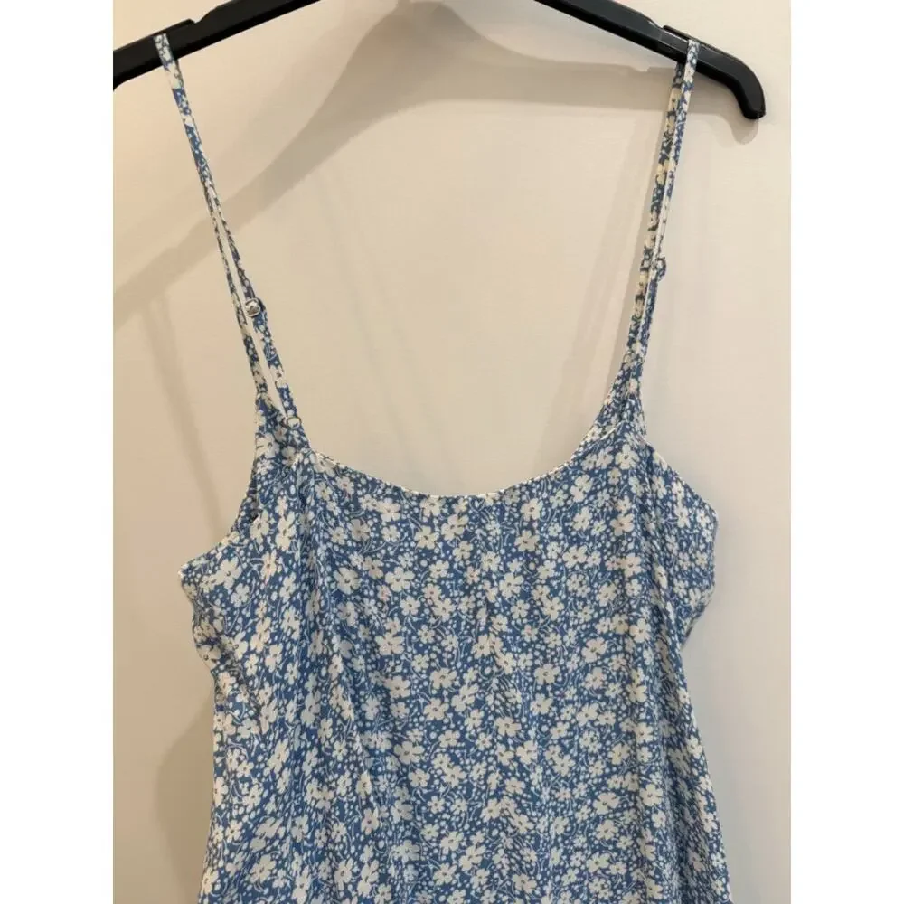 Reformation Blue White Ditsy Floral Spaghetti Strap Midi Dress - Size M - Picture 10 of 11